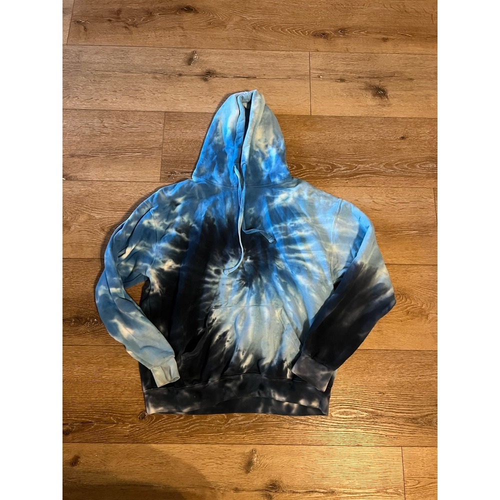 Colortone Mens Blue Tie Dye Pullover Hooded Sweatshirt Size Large